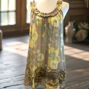 Floral sheer flower applique embellished countrycore top size L